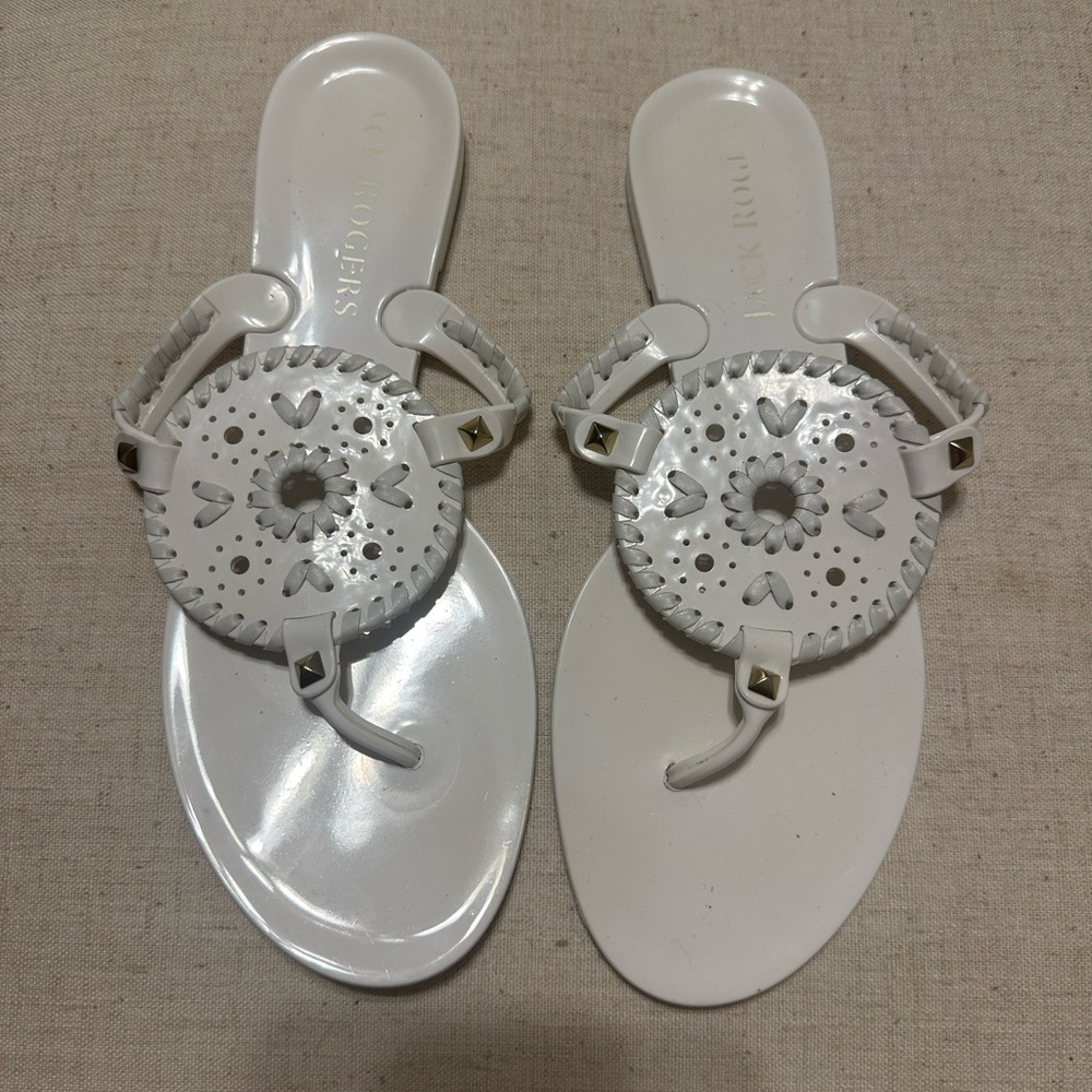 Jack Rogers White Sandals with Crystal Embellishments